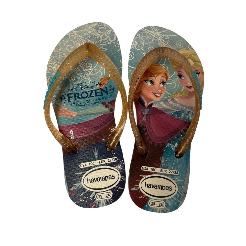 Havaianas| Disney Kids Frozen Flip Flops/Sandals- Blue and Gold- Size 10C